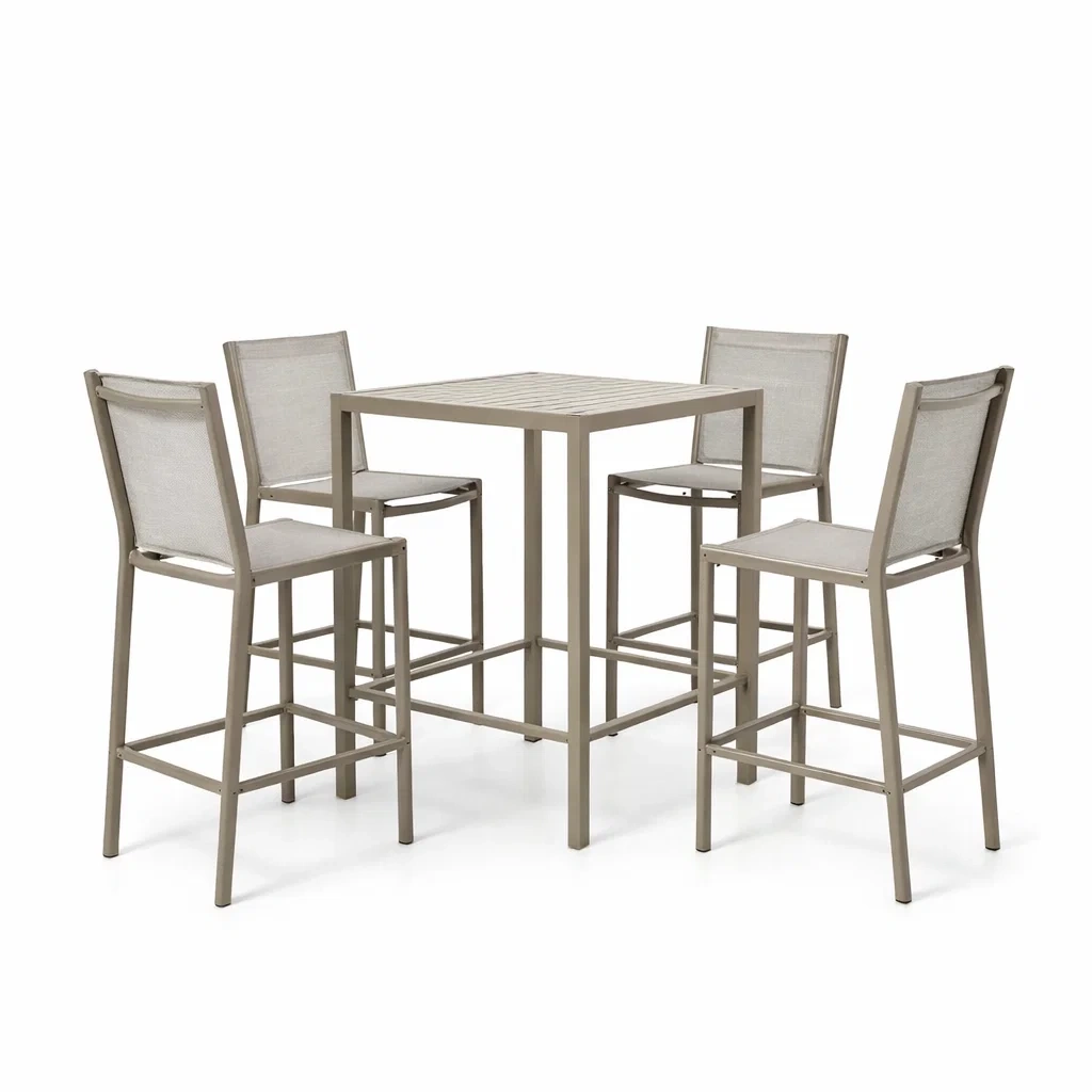 Ensemble de bar table haute et chaises en métal et textilène beige-COZYVI STAZZ
