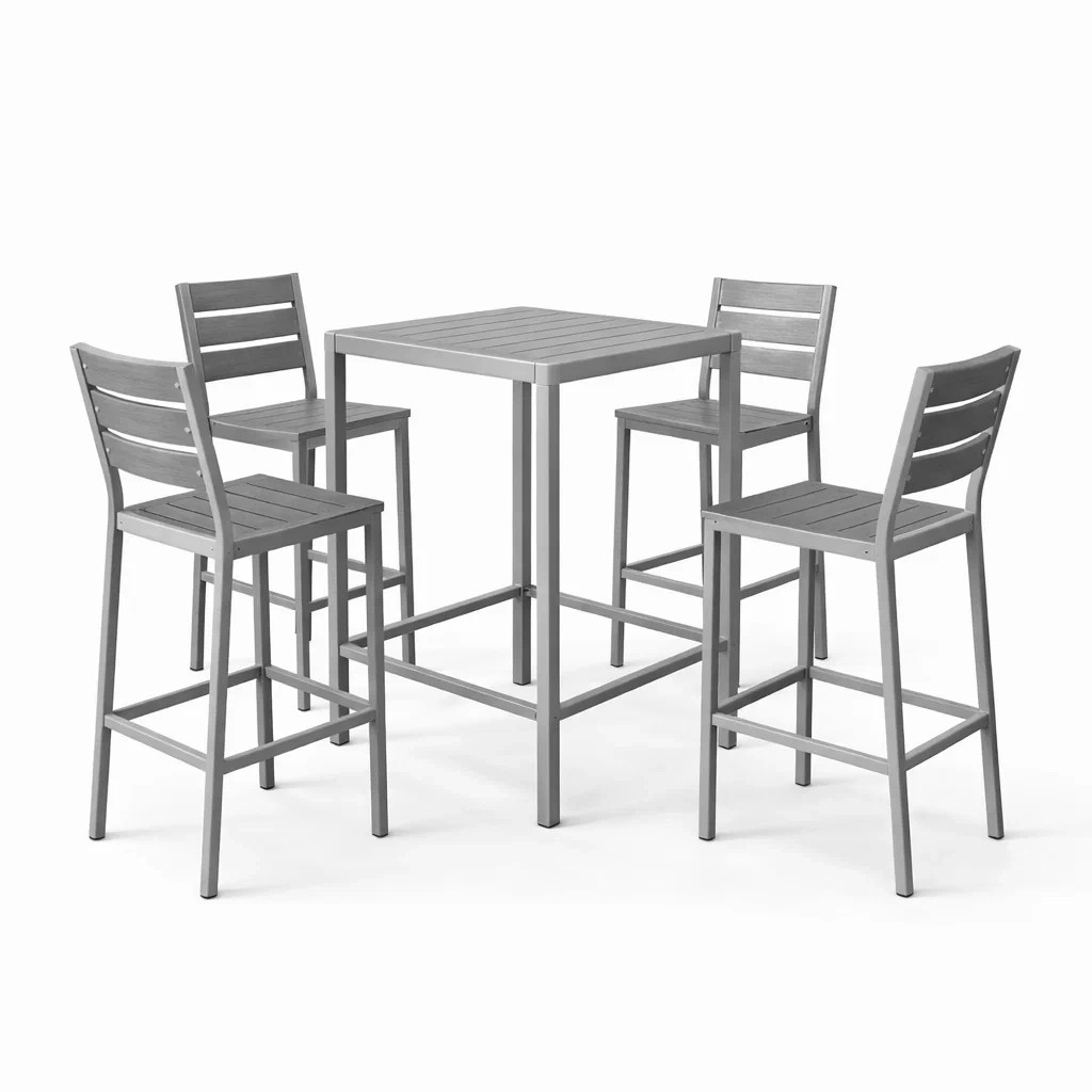Ensemble de bar table haute et chaises en aluminium et bois composite gris-COZYVI STAZZ