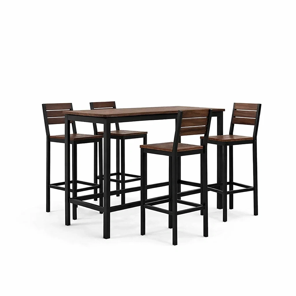 Ensemble de bar table haute avec tabourets en bois et métal-COZYVI STAZZ