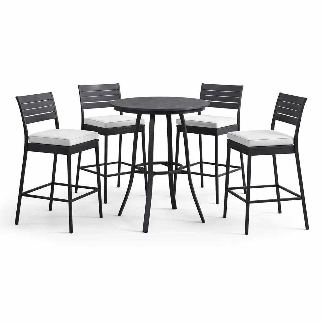 Ensemble de bar table haute et chaises en métal noir avec assises grises-COZYVI STAZZ