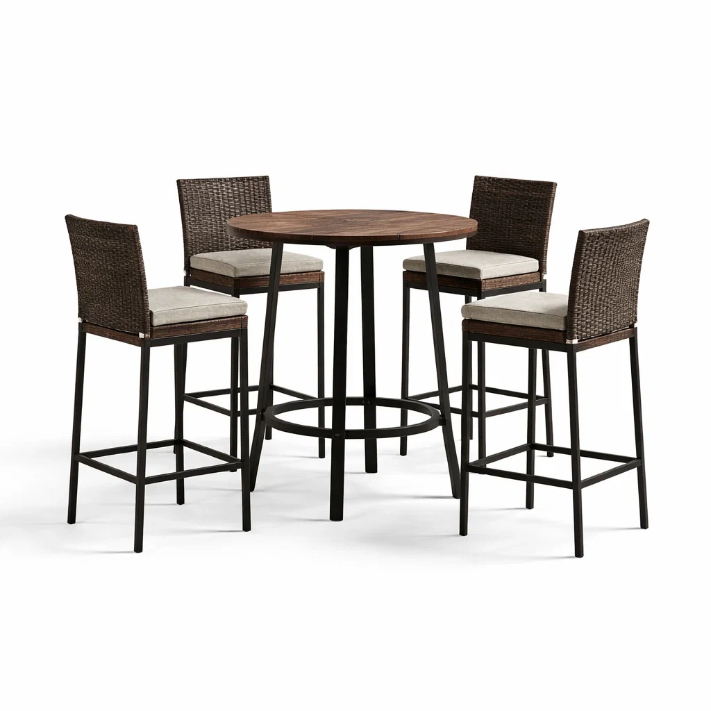 Ensemble de bar table haute en bois et métal avec tabourets en rotin-COZYVI STAZZ