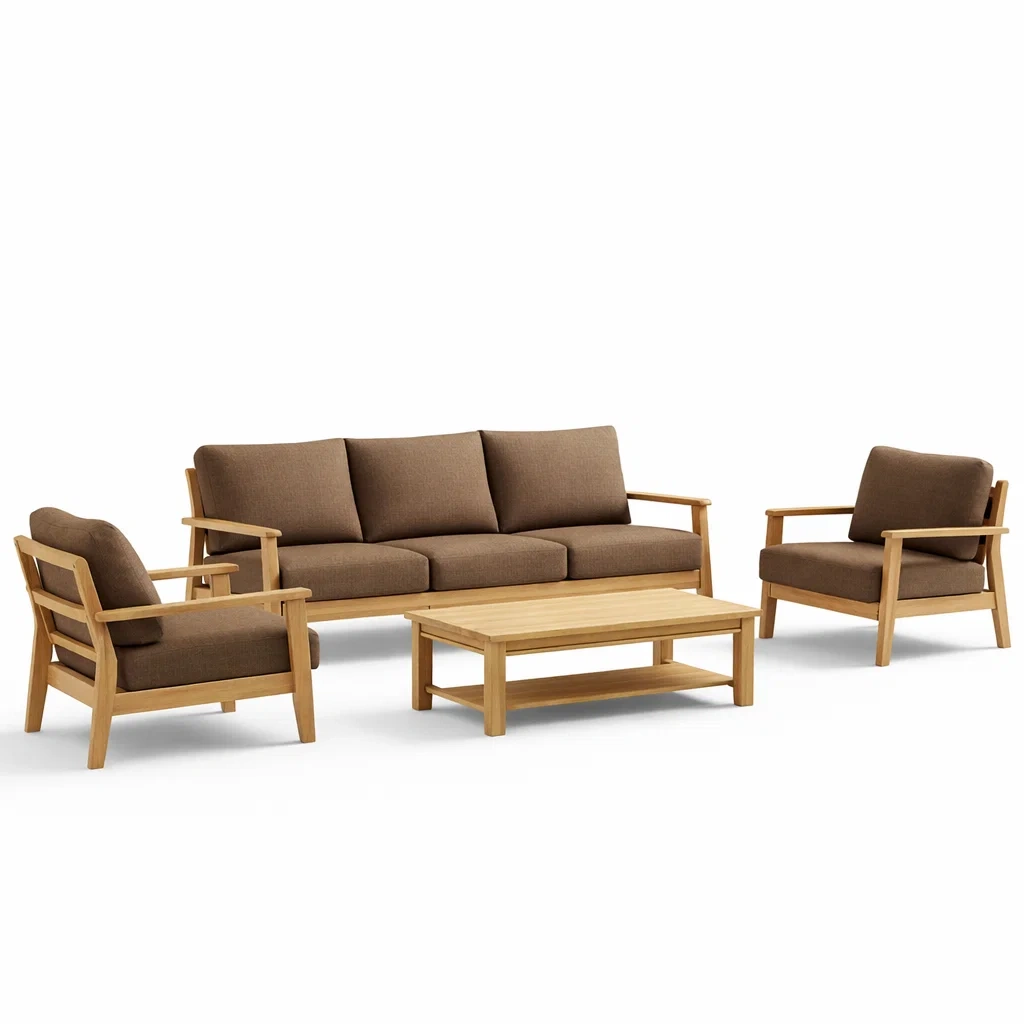 Ensemble de canapés en chêne et tissu brun-COZYVI STAZZ