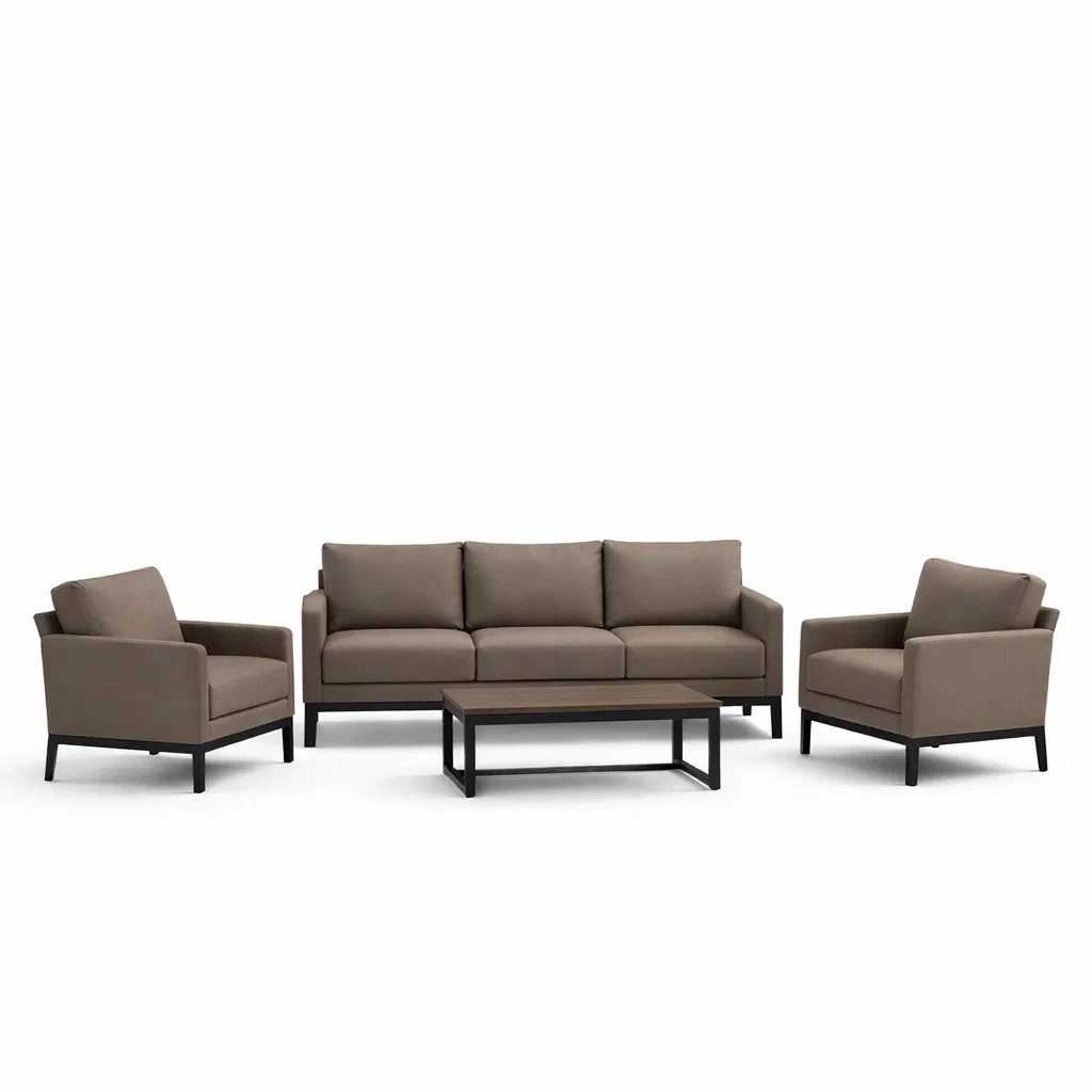 Ensemble de canapés en tissu taupe avec table en bois et métal-COZYVI STAZZ