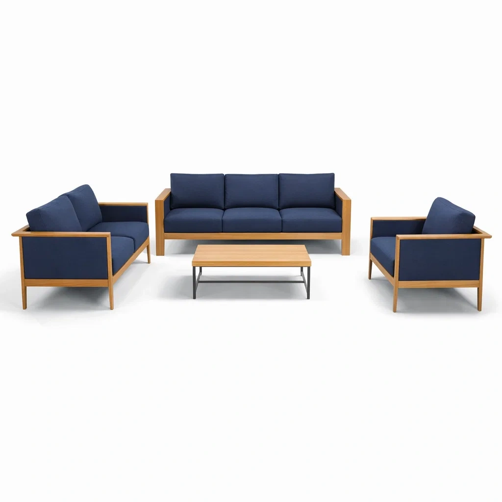 Ensemble de canapés en bois et tissu bleu-COZYVI STAZZ