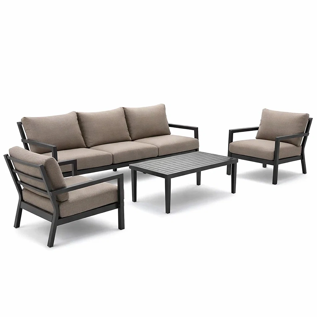 Ensemble de canapés en aluminium avec coussins en polyester taupe-COZYVI STAZZ