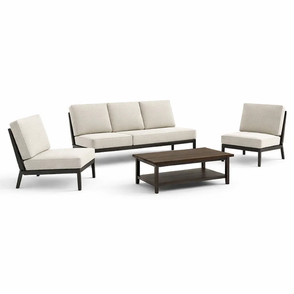 Ensemble de canapés en métal et bois avec coussins crème-COZYVI STAZZ