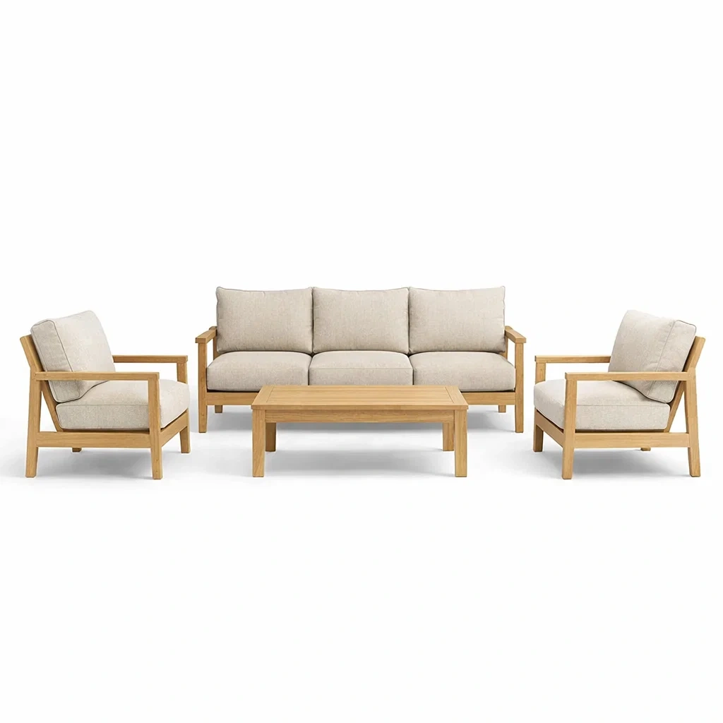 Ensemble de canapés en bois avec coussins en tissu beige-COZYVI STAZZ