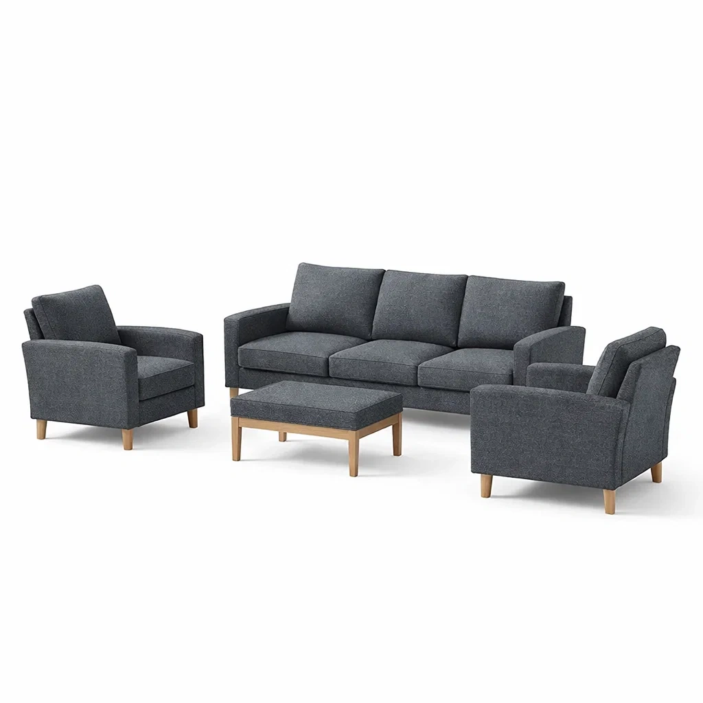 Ensemble de canapés en tissu gris anthracite avec pieds en bois-COZYVI STAZZ