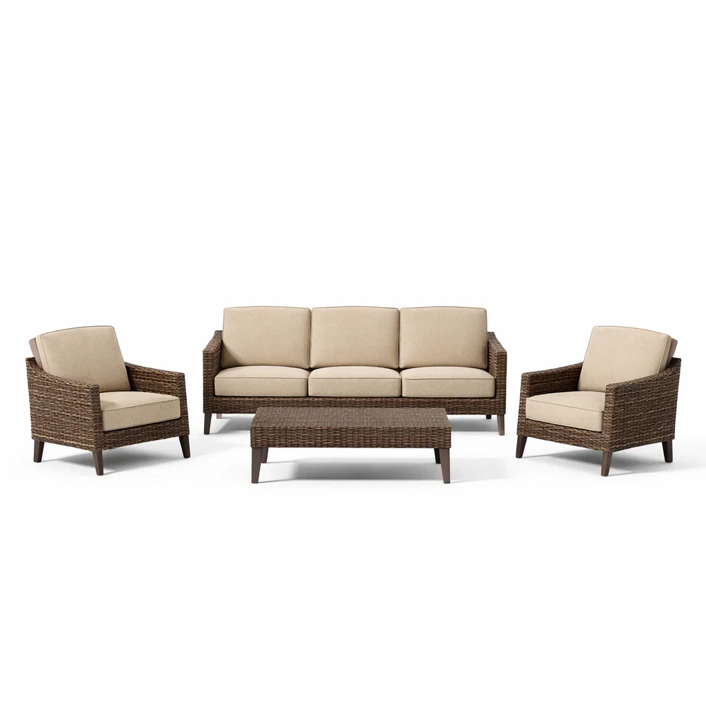 Ensemble de canapés en rotin synthétique brun avec coussins beiges-COZYVI STAZZ