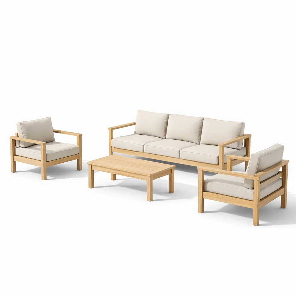 Ensemble de canapés en bois avec coussins beiges-COZYVI STAZZ