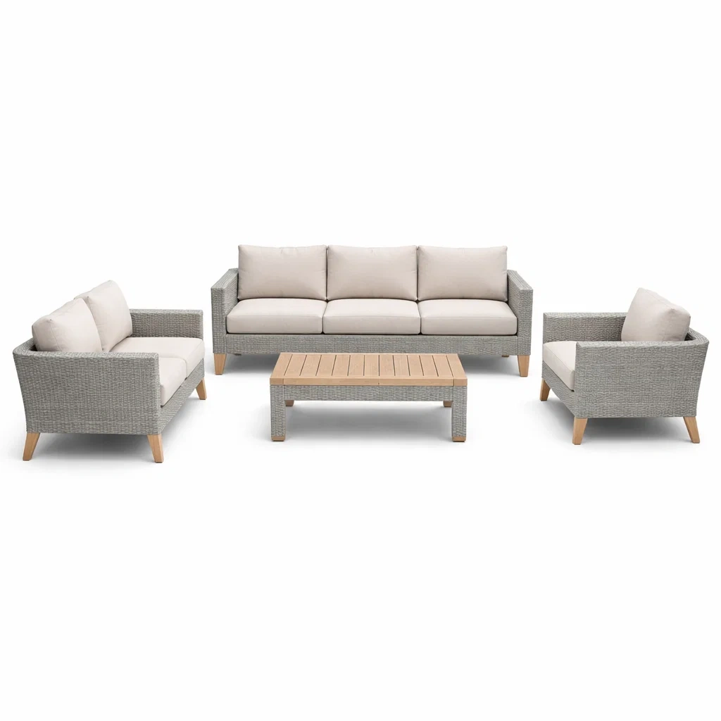 Ensemble de canapés en résine tressée gris beige avec coussins-COZYVI STAZZ