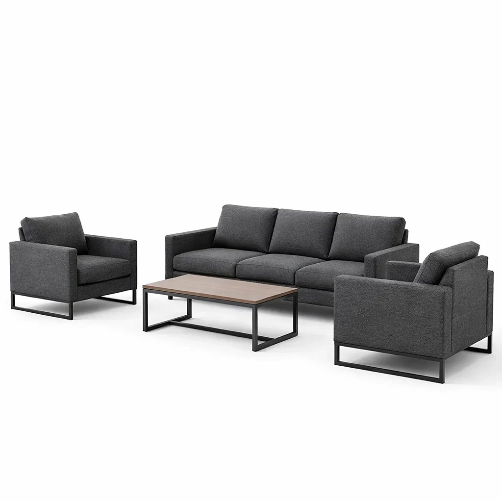 Ensemble de canapés et fauteuils en tissu gris et métal-COZYVI STAZZ