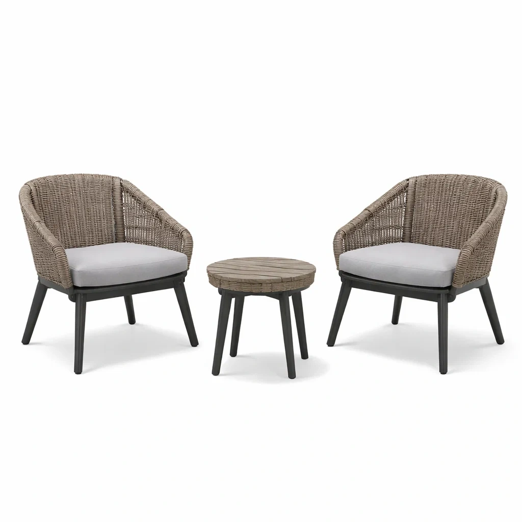 Ensemble de détente de fauteuils en résine tressée avec table ronde-COZYVI STAZZ