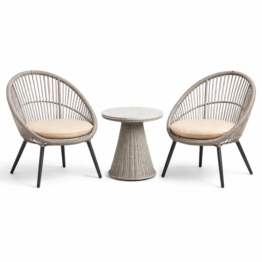 Ensemble de détente en rotin et métal avec table ronde-COZYVI STAZZ