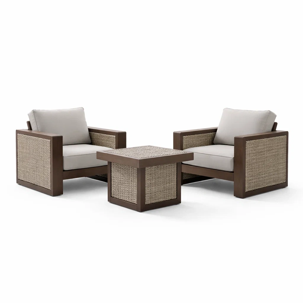 Ensemble de détente en métal et résine tressée marron beige-COZYVI STAZZ