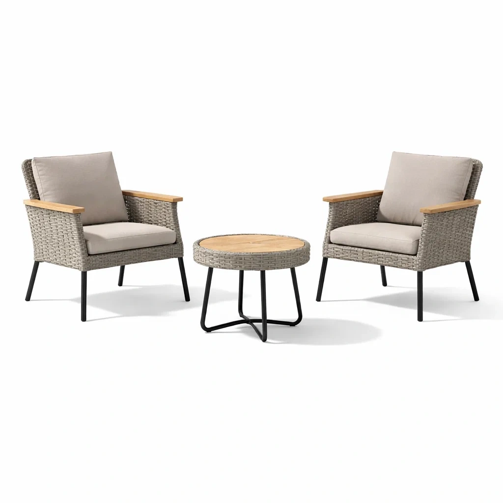 Ensemble de détente en rotin acier et bois-COZYVI STAZZ