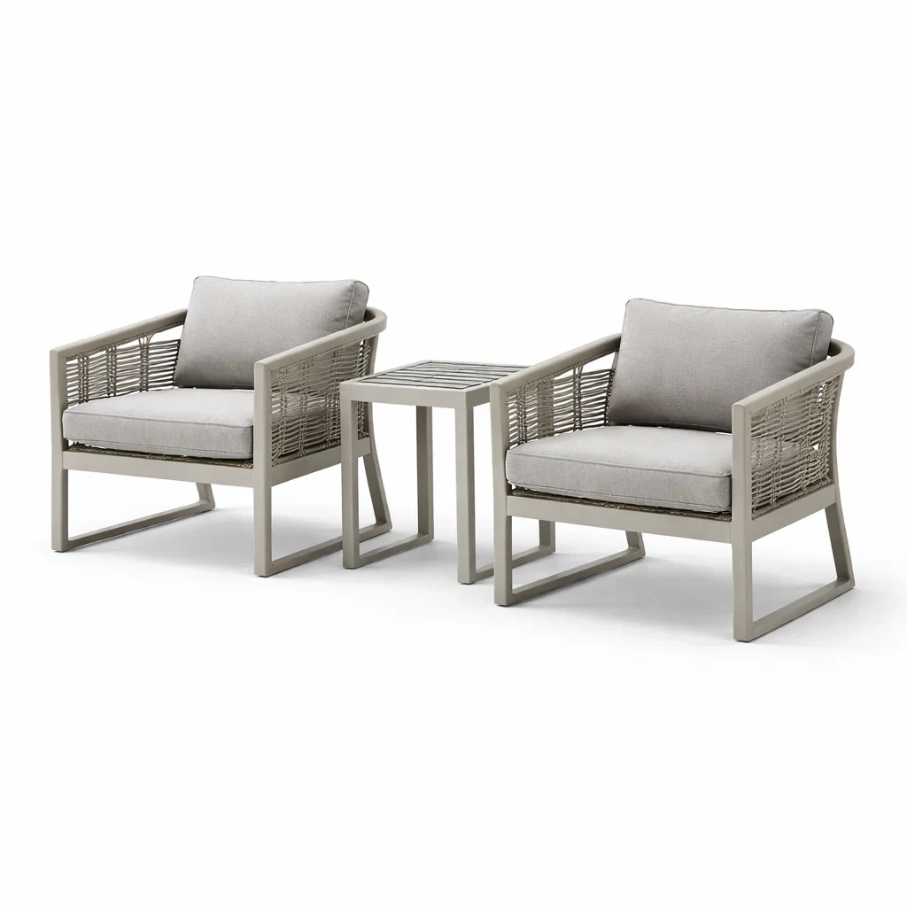 Ensemble de détente avec 2 fauteuils et table en aluminium et polyéthylène gris-COZYVI STAZZ