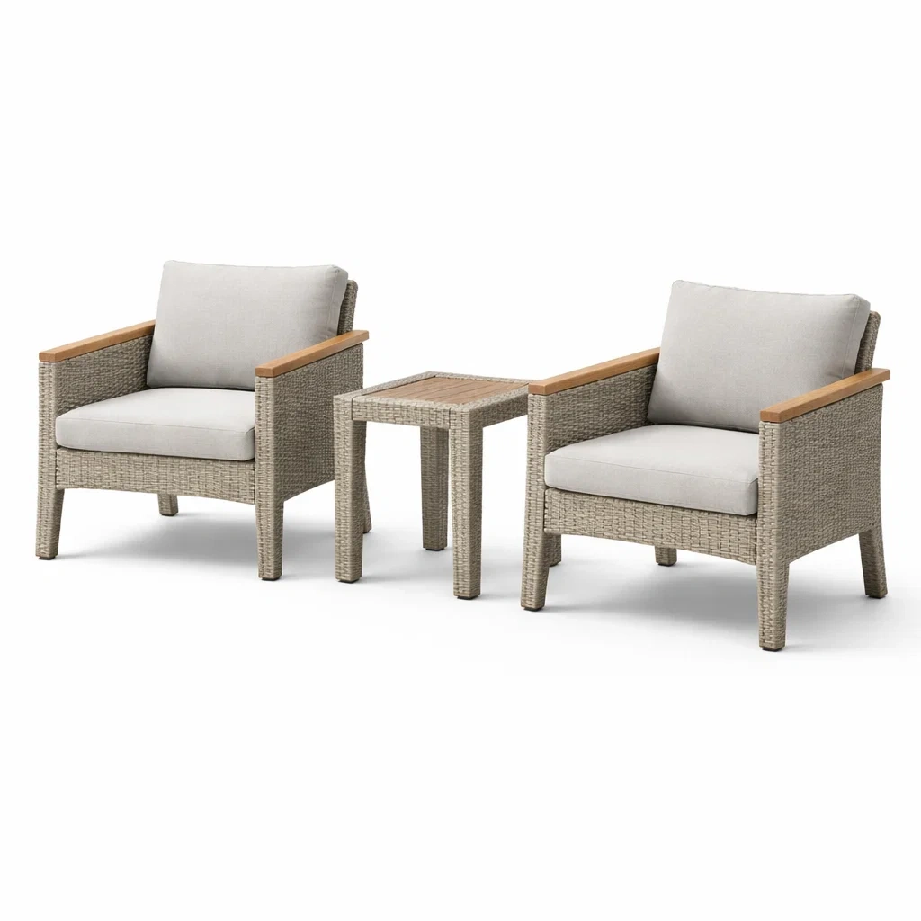 Ensemble de détente en résine tressée et bois avec coussins gris-COZYVI STAZZ