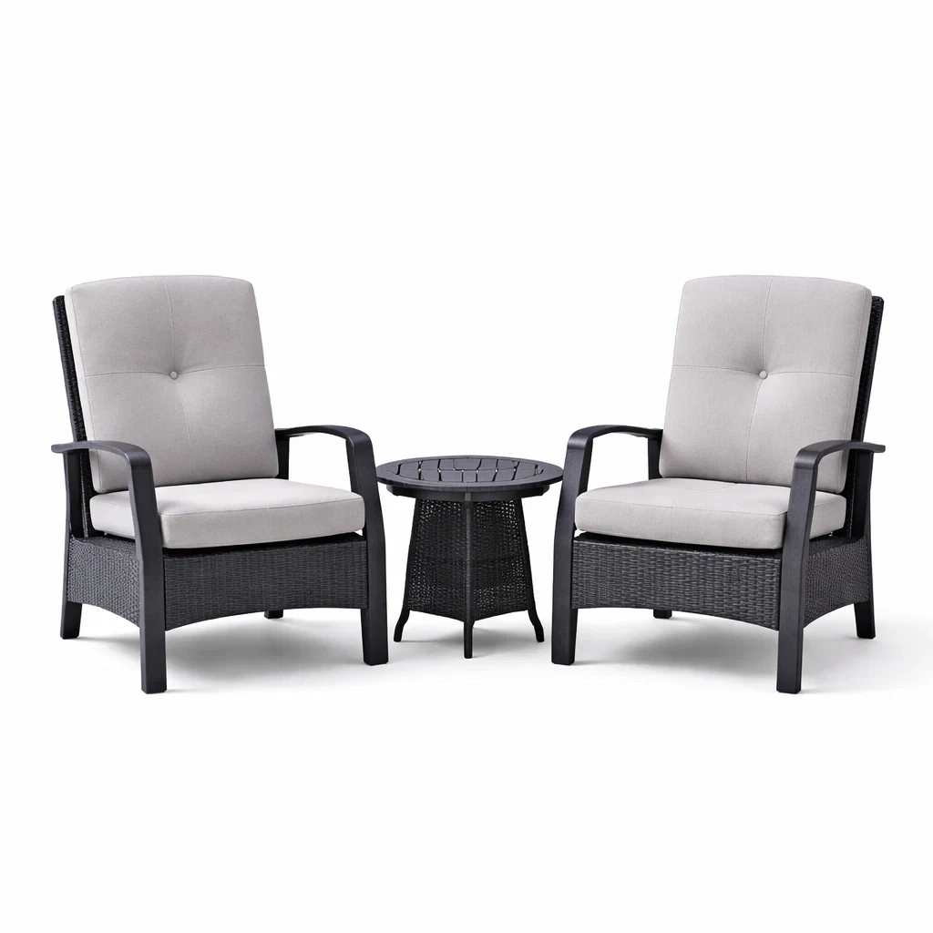 Ensemble de détente en résine noire avec coussins gris-COZYVI STAZZ