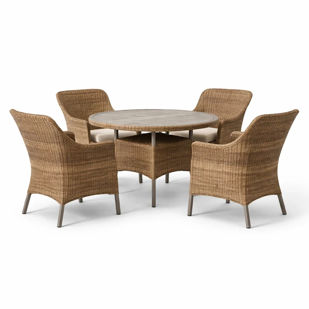 Ensemble table et chaises en rotin synthétique marron avec table en verre trempé-COZYVI STAZZ