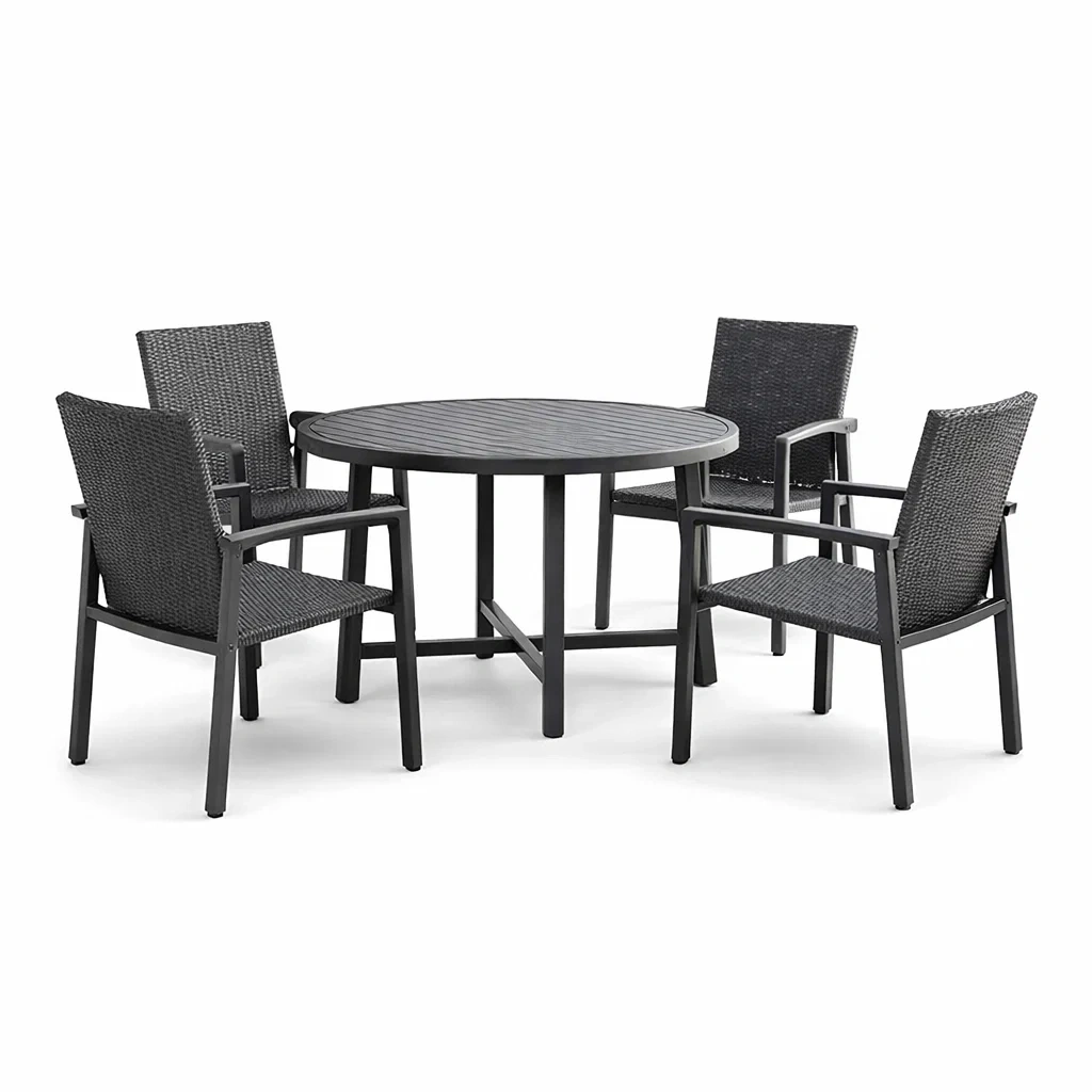Ensemble table et chaises en aluminium avec assises en résine tressée gris-COZYVI STAZZ