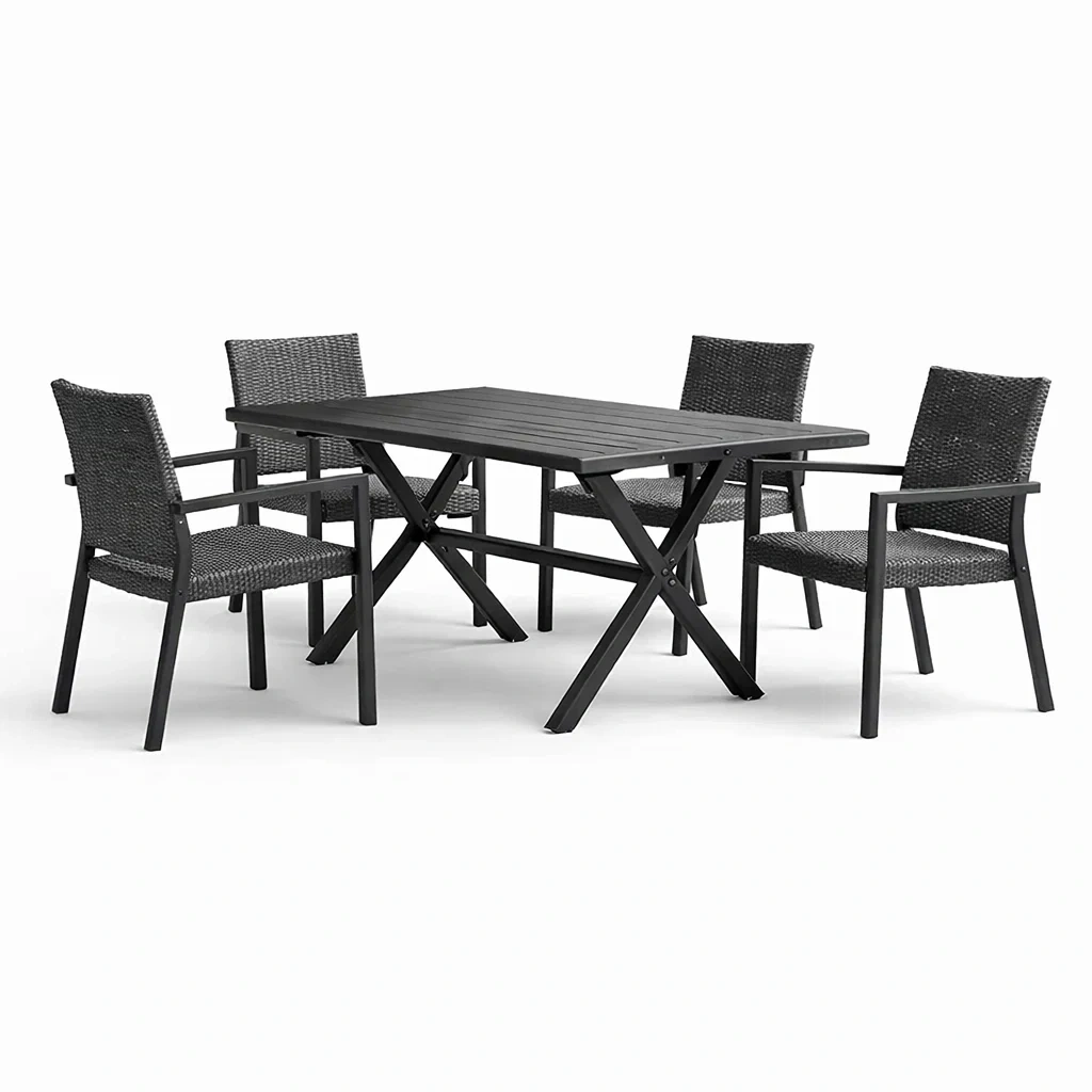 Ensemble table et chaises en aluminium et résine noire-COZYVI STAZZ
