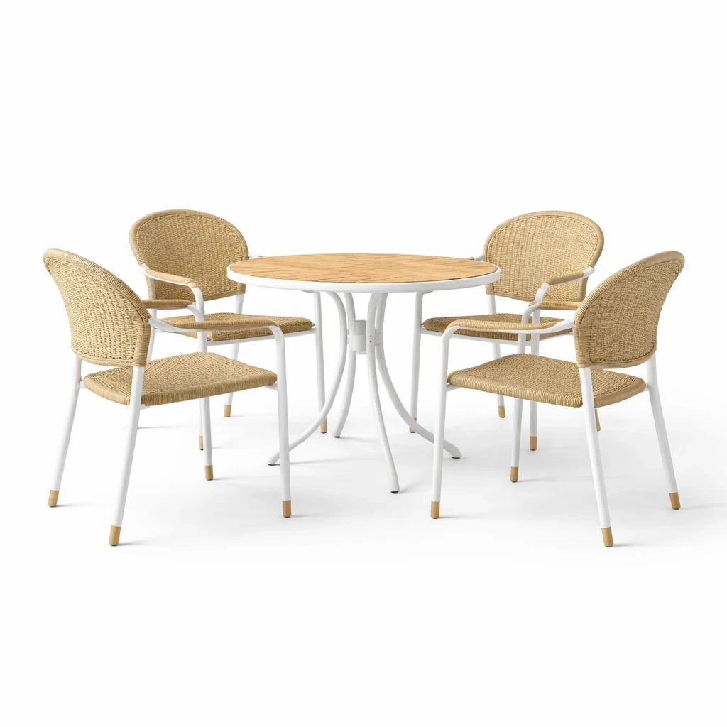 Ensemble table et chaises en acier et rotin synthétique-COZYVI STAZZ