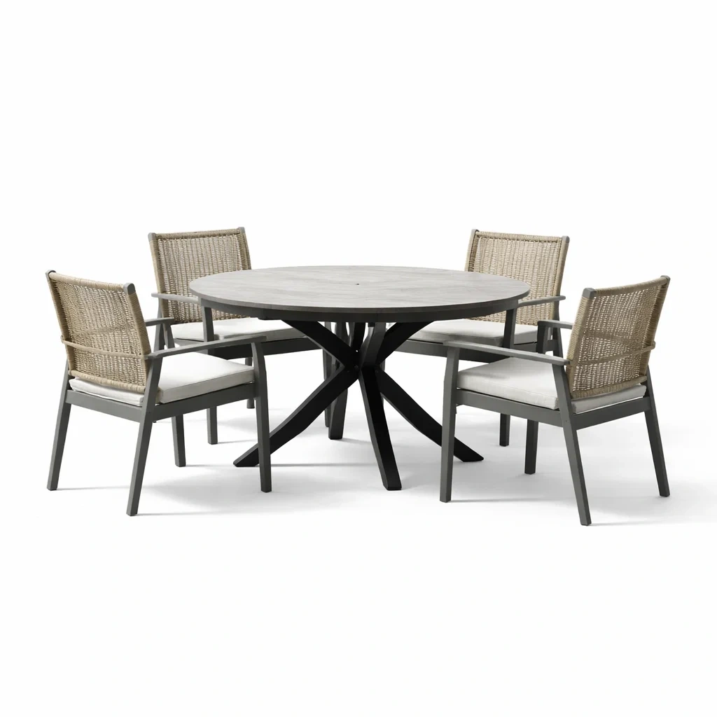 Ensemble table et chaises en aluminium avec assises en polyester gris et beige-COZYVI STAZZ