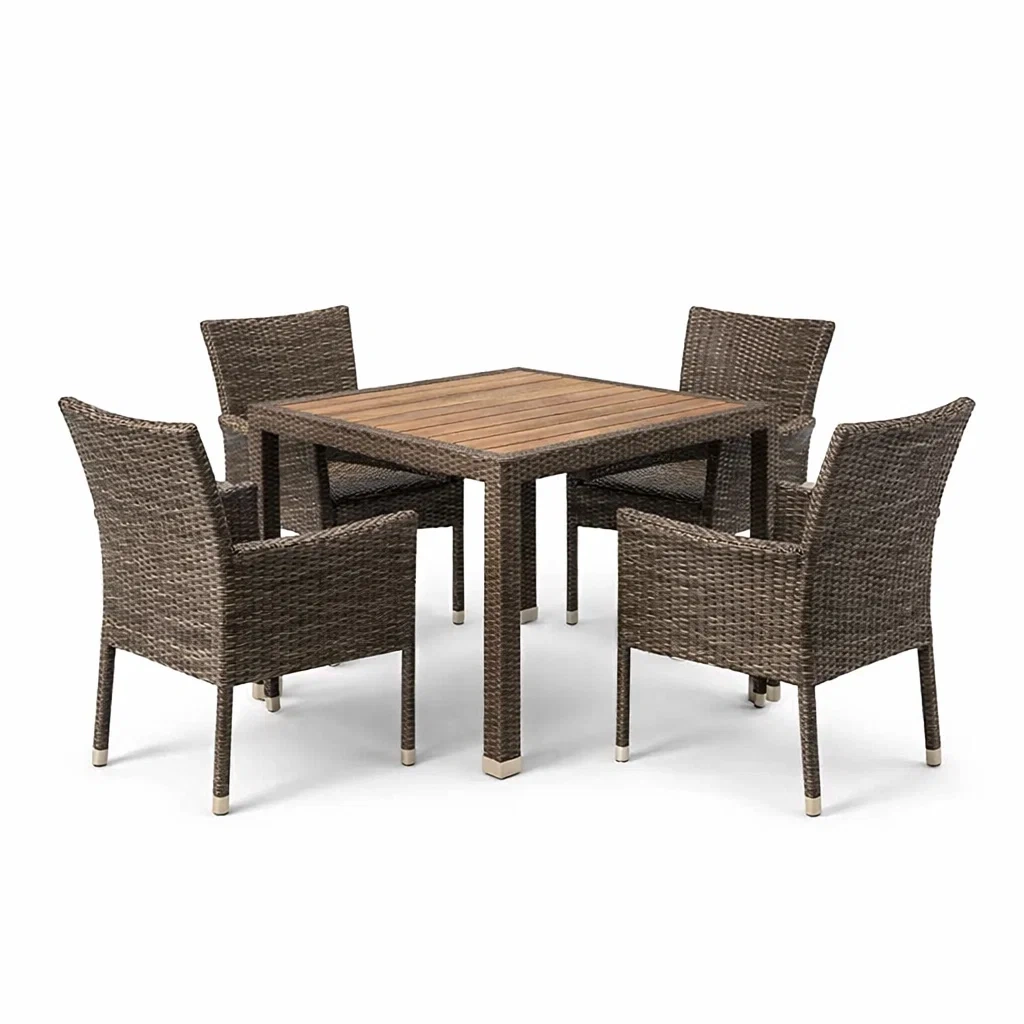 Ensemble table et chaises en bois d’acacia avec assises en résine tressée-COZYVI STAZZ