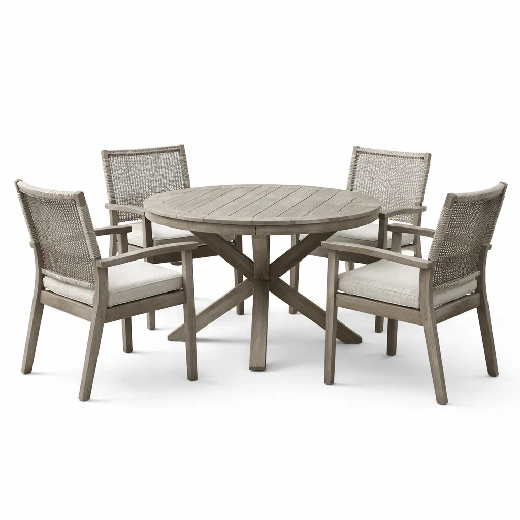 Ensemble table et chaises en bois avec table ronde-COZYVI STAZZ