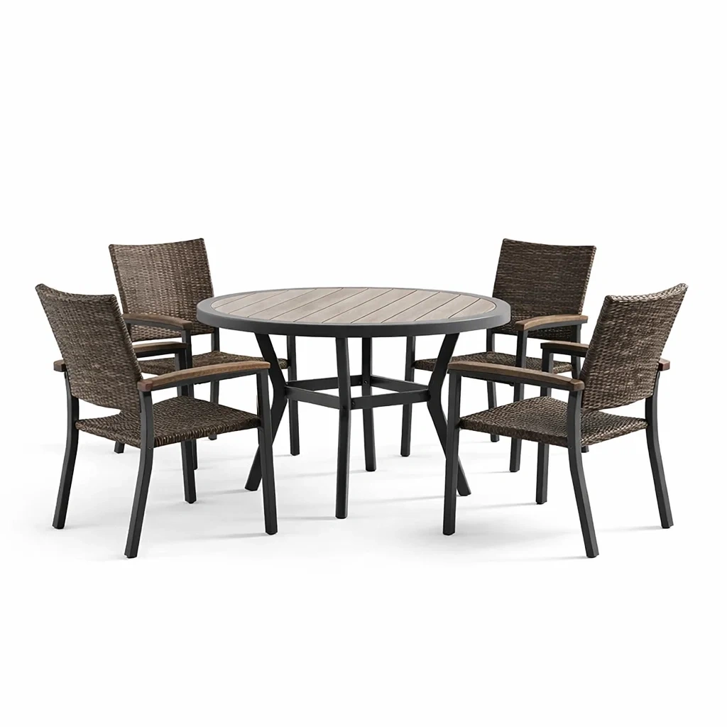 Ensemble table et chaises en aluminium et résine tressée marron foncé-COZYVI STAZZ