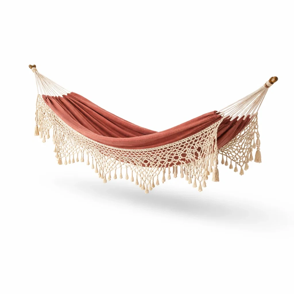 Hamac en coton rouge avec motif macramé-COZYVI STAZZ