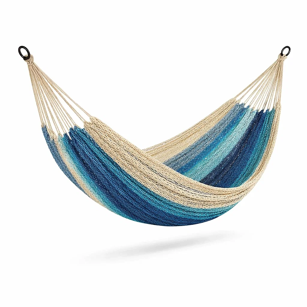 Hamac en coton bleu et écru-COZYVI STAZZ