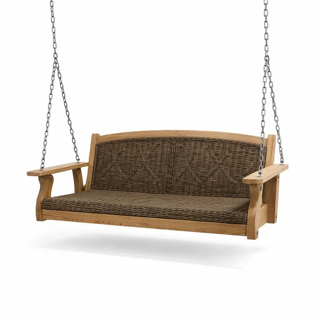 Balancelle de porche en rotin synthétique et bois de teck-COZYVI STAZZ