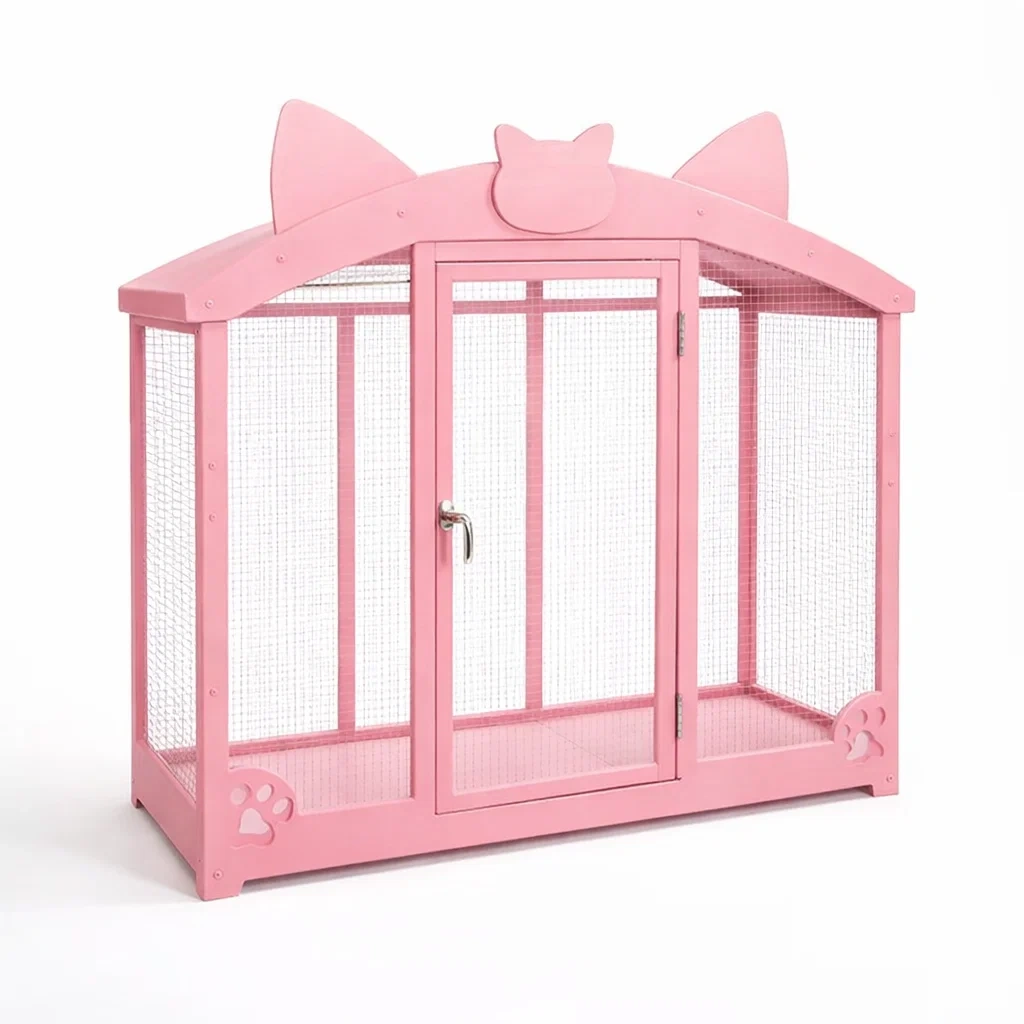 Cage à chat en métal rose avec motif de chat-COZYVI STAZZ
