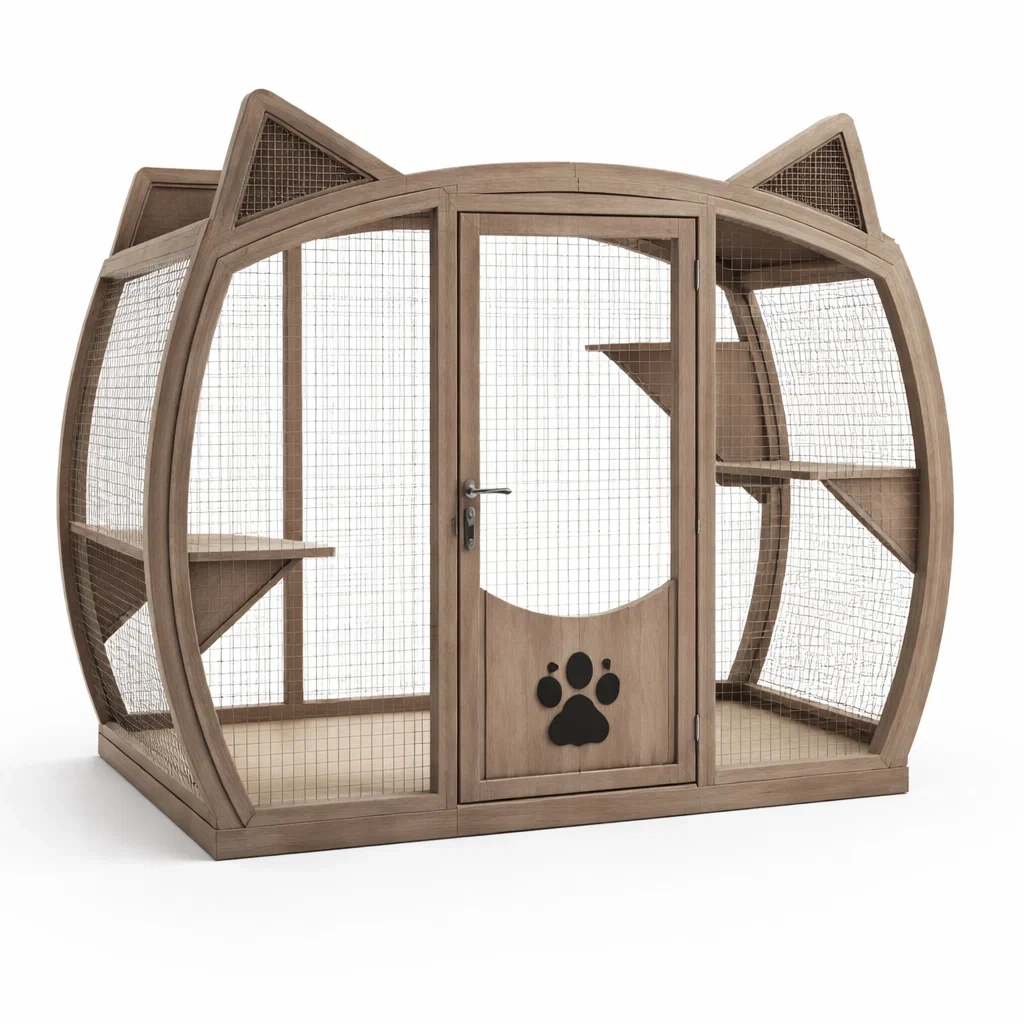 Cage à chat en bois et métal avec forme d’oreilles de chat-COZYVI STAZZ