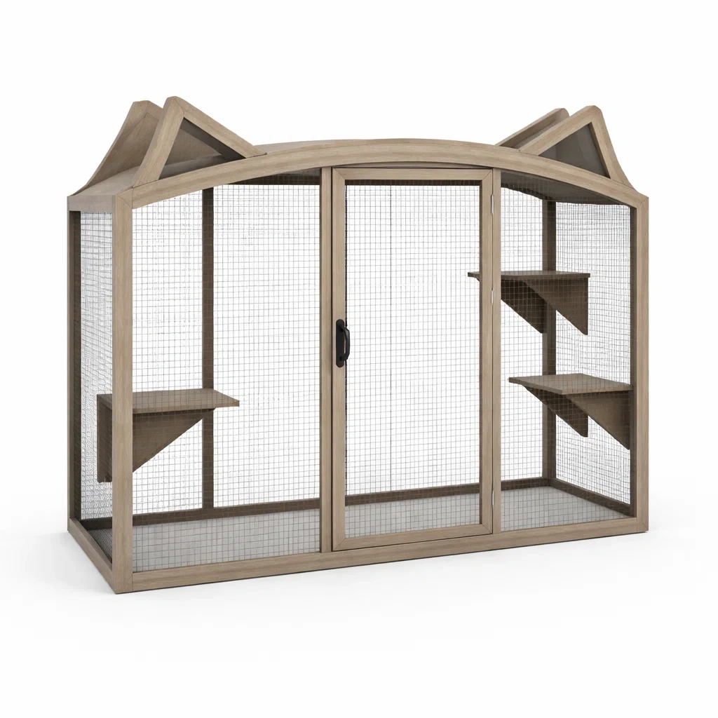 Cage à chat en bois avec étagères et grille-COZYVI STAZZ