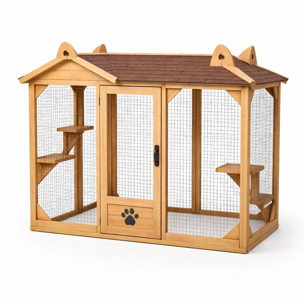 Cage à chat en bois et métal brun-COZYVI STAZZ