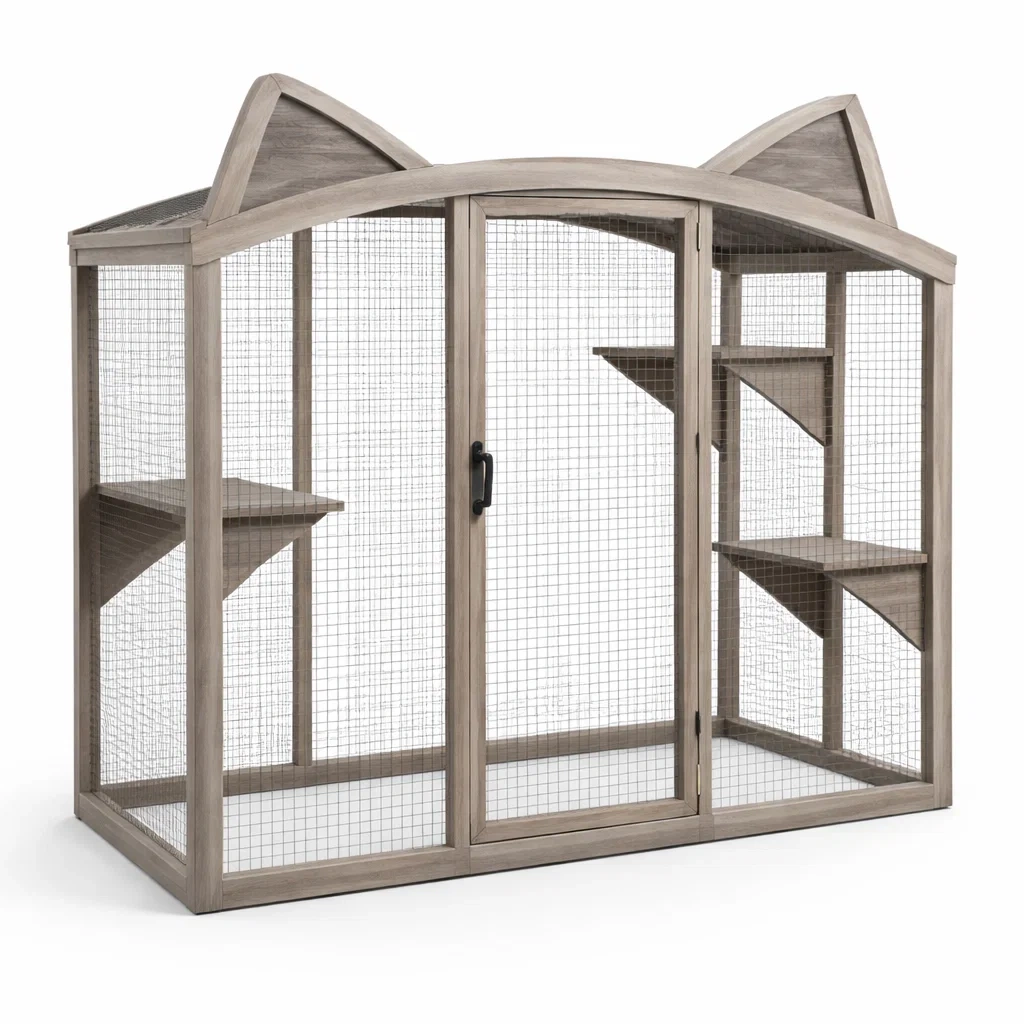 Cage à chat en bois et métal avec étagères-COZYVI STAZZ