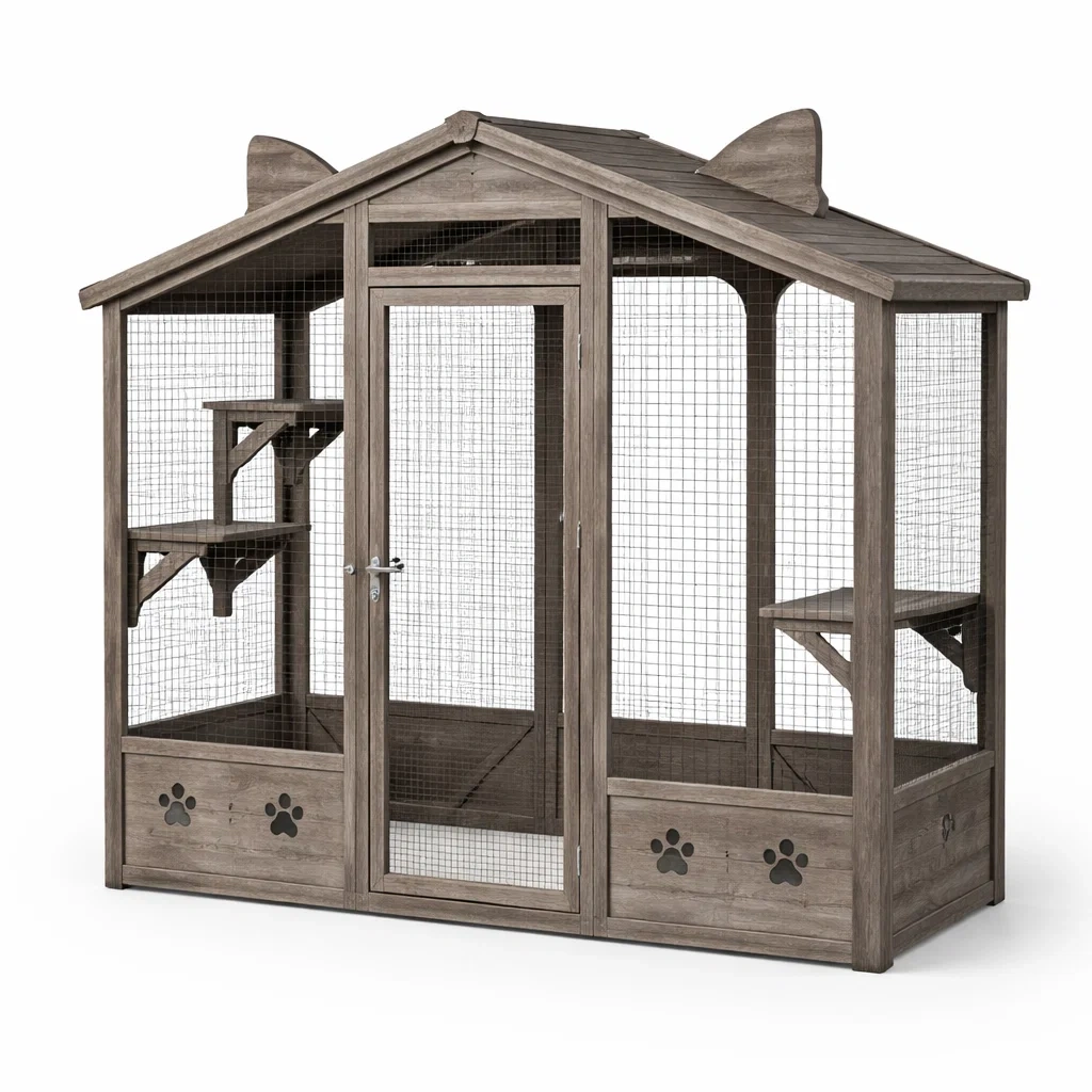 Cage à chat en bois et métal avec plateformes-COZYVI STAZZ