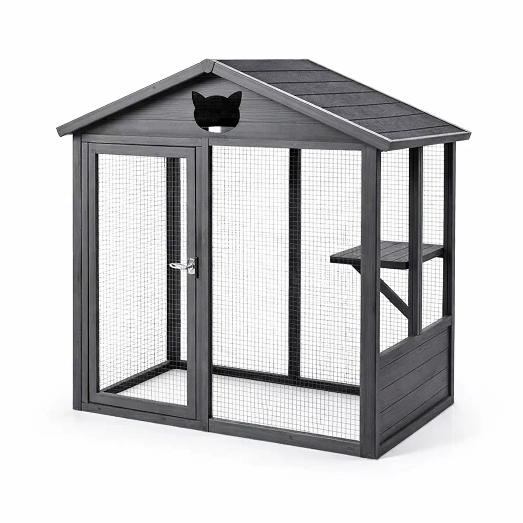 Cage à chat en bois et métal gris-COZYVI STAZZ