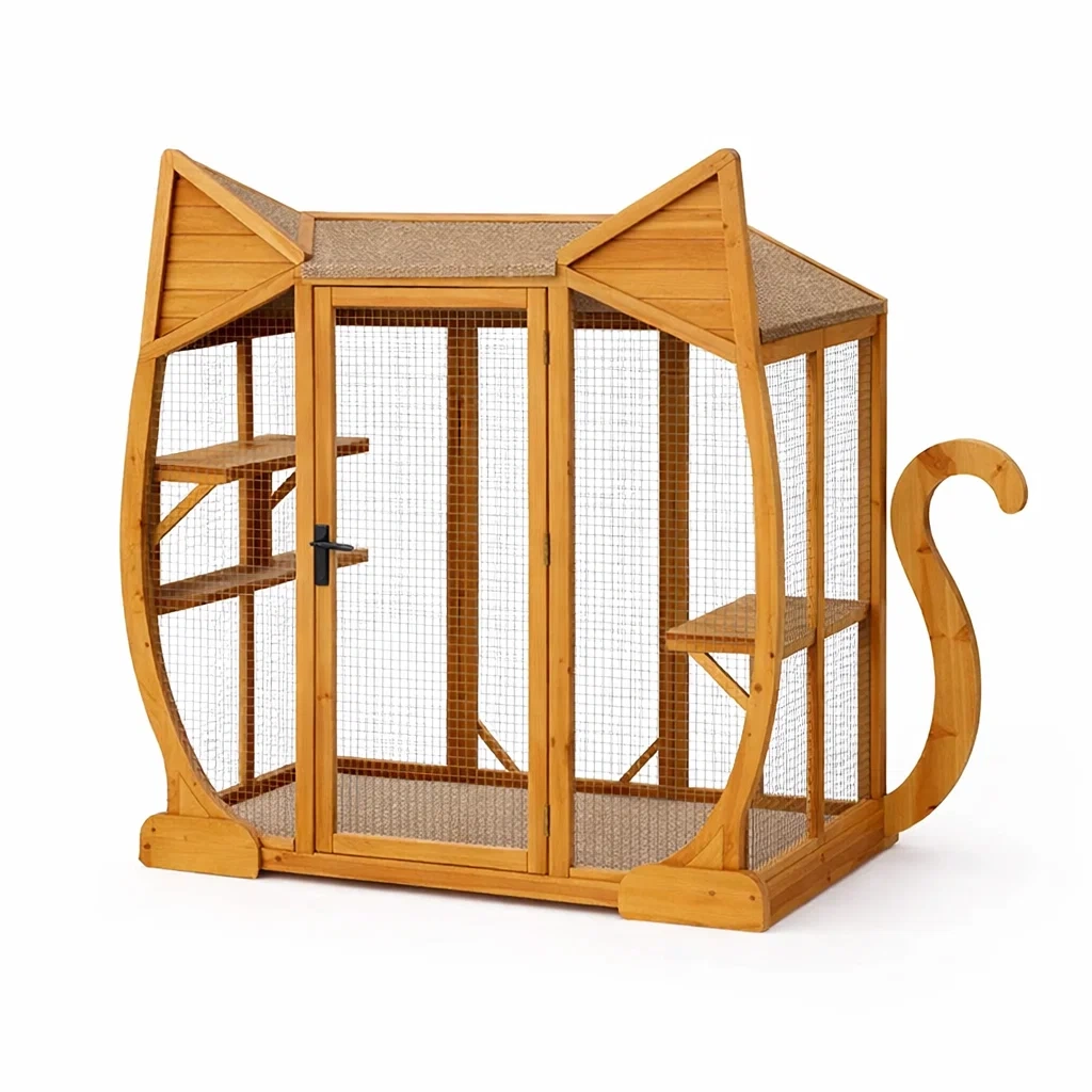 Cage à chat en bois avec étagères-COZYVI STAZZ