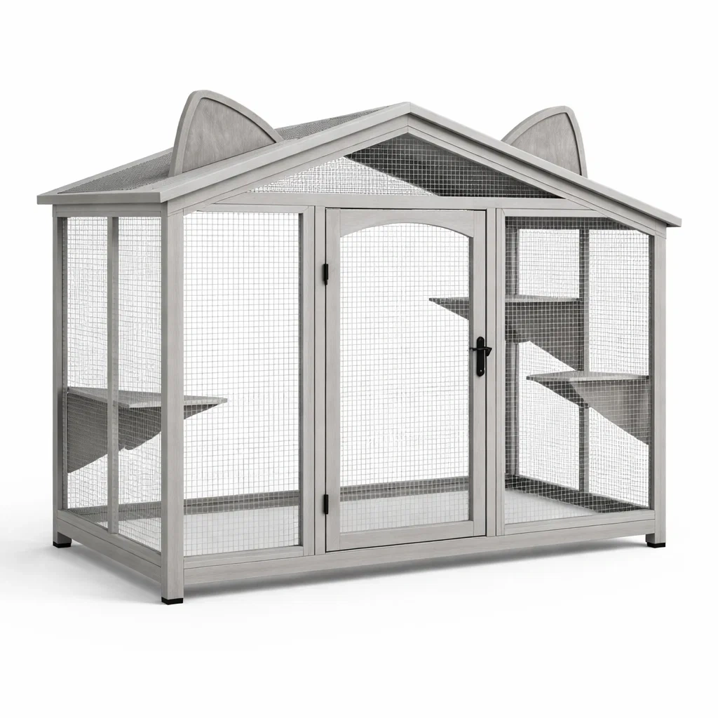 Cage à chat extérieure en bois et métal gris-COZYVI STAZZ