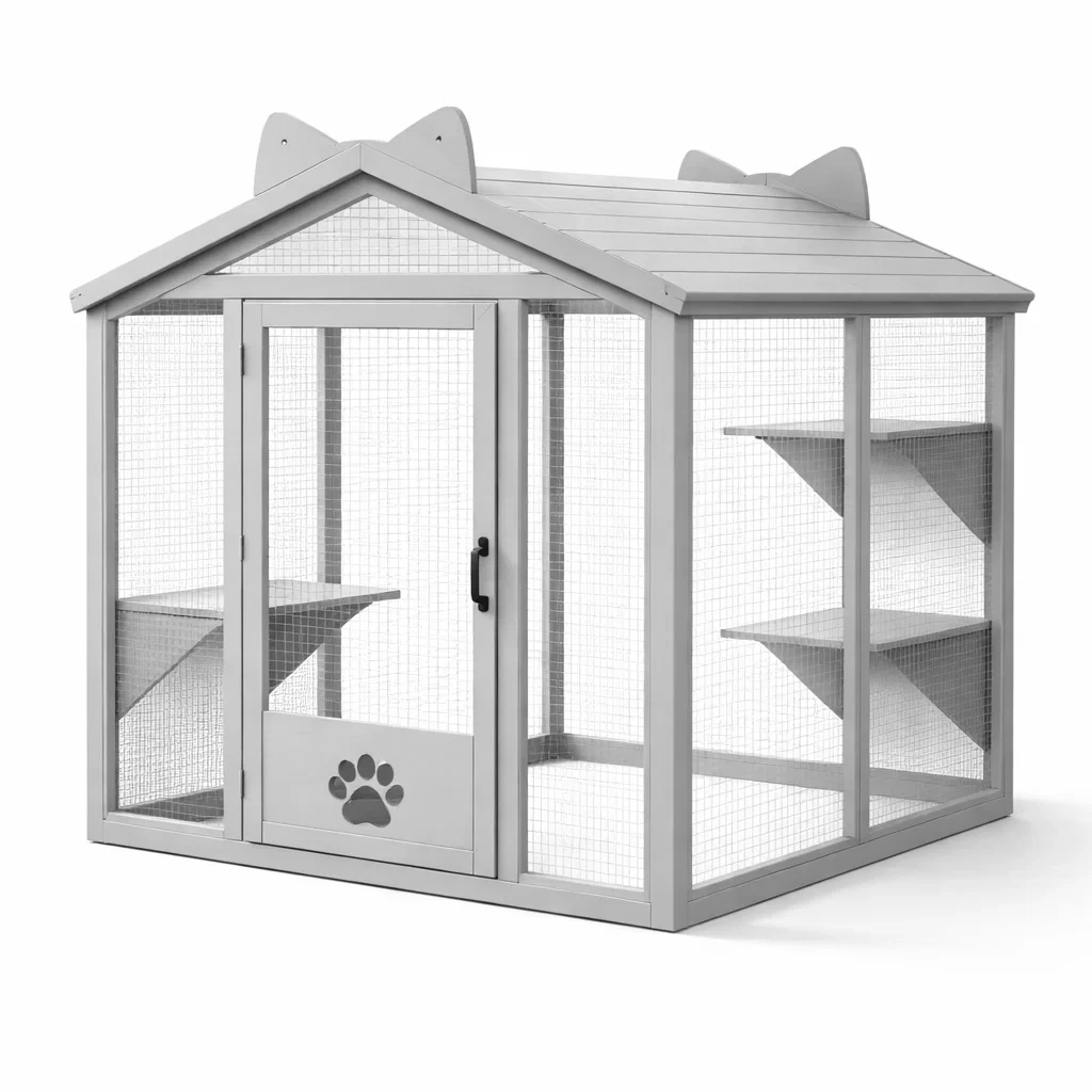 Cage à chat en bois de pin gris-COZYVI STAZZ