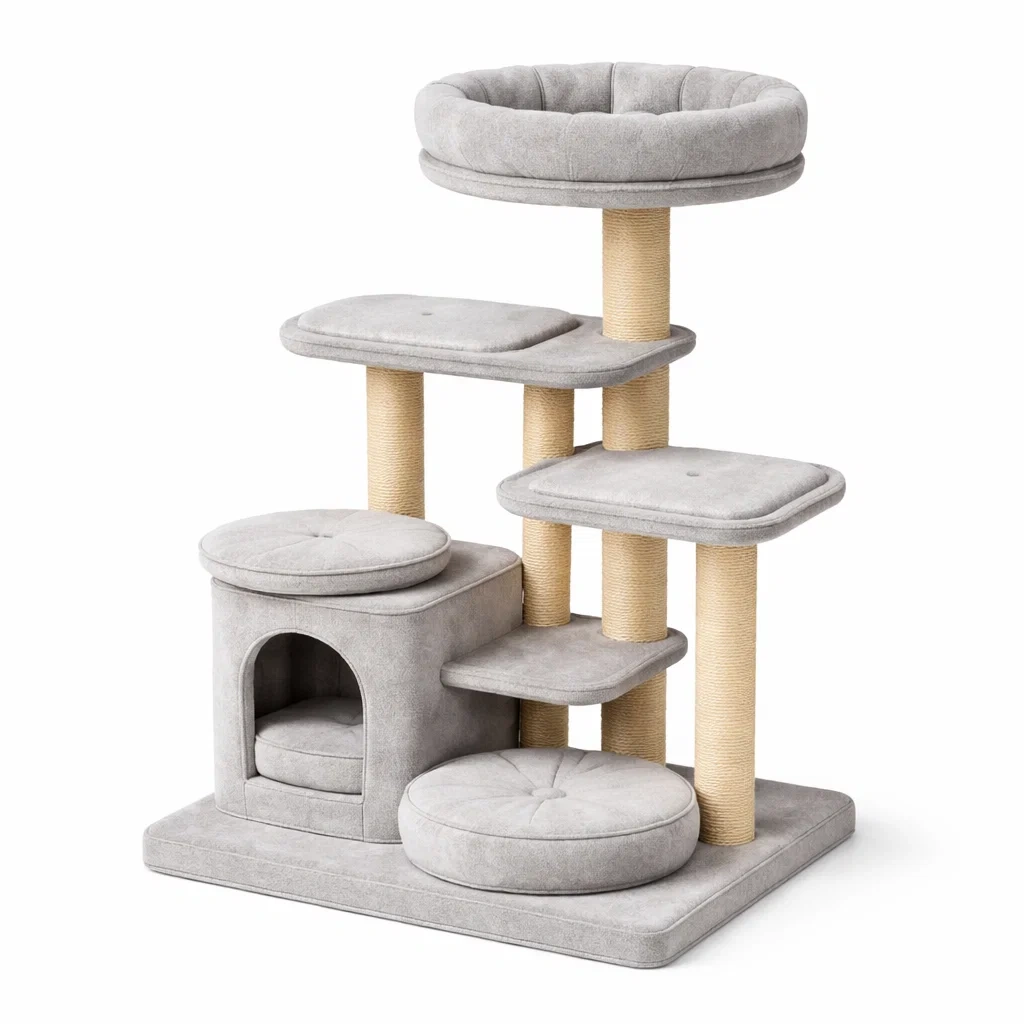 Arbre à chat en tissu et sisal gris-COZYVI STAZZ