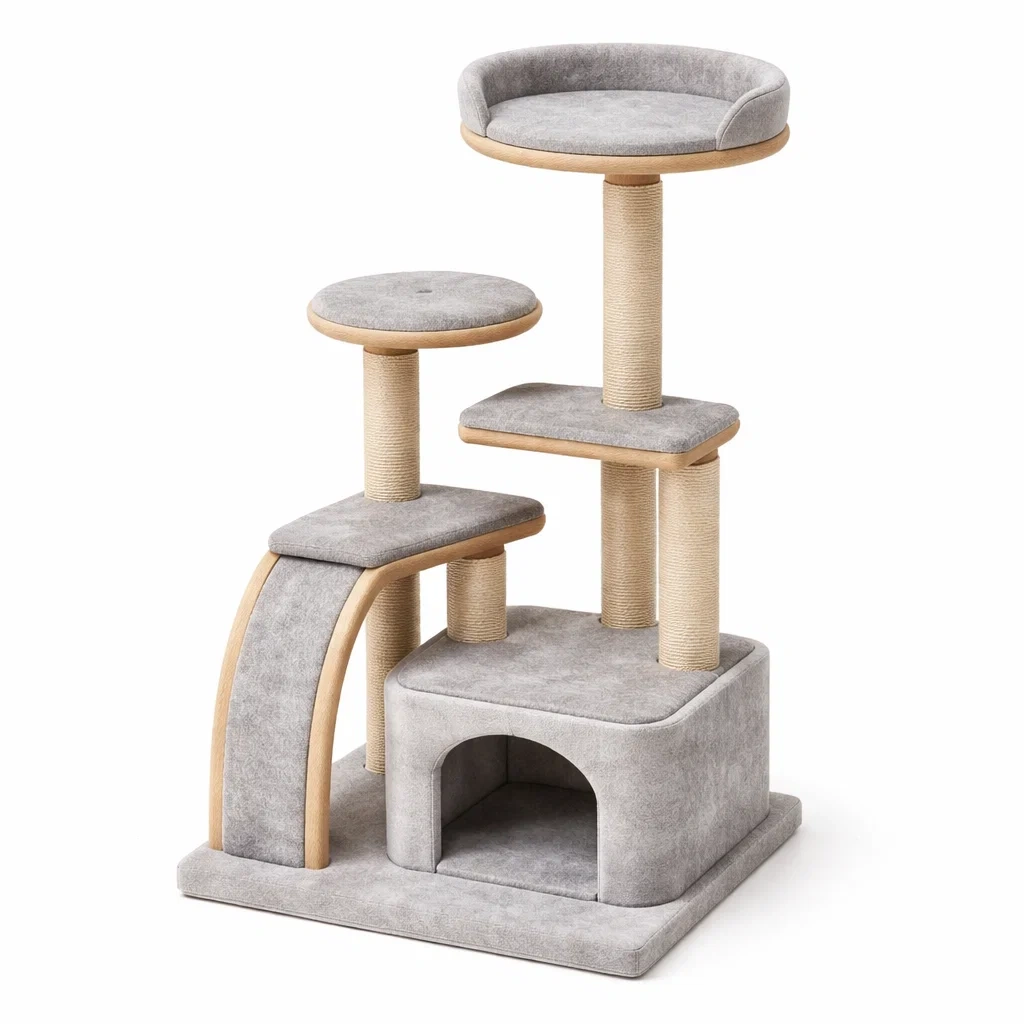 Arbre à chat en MDF et sisal gris-COZYVI STAZZ
