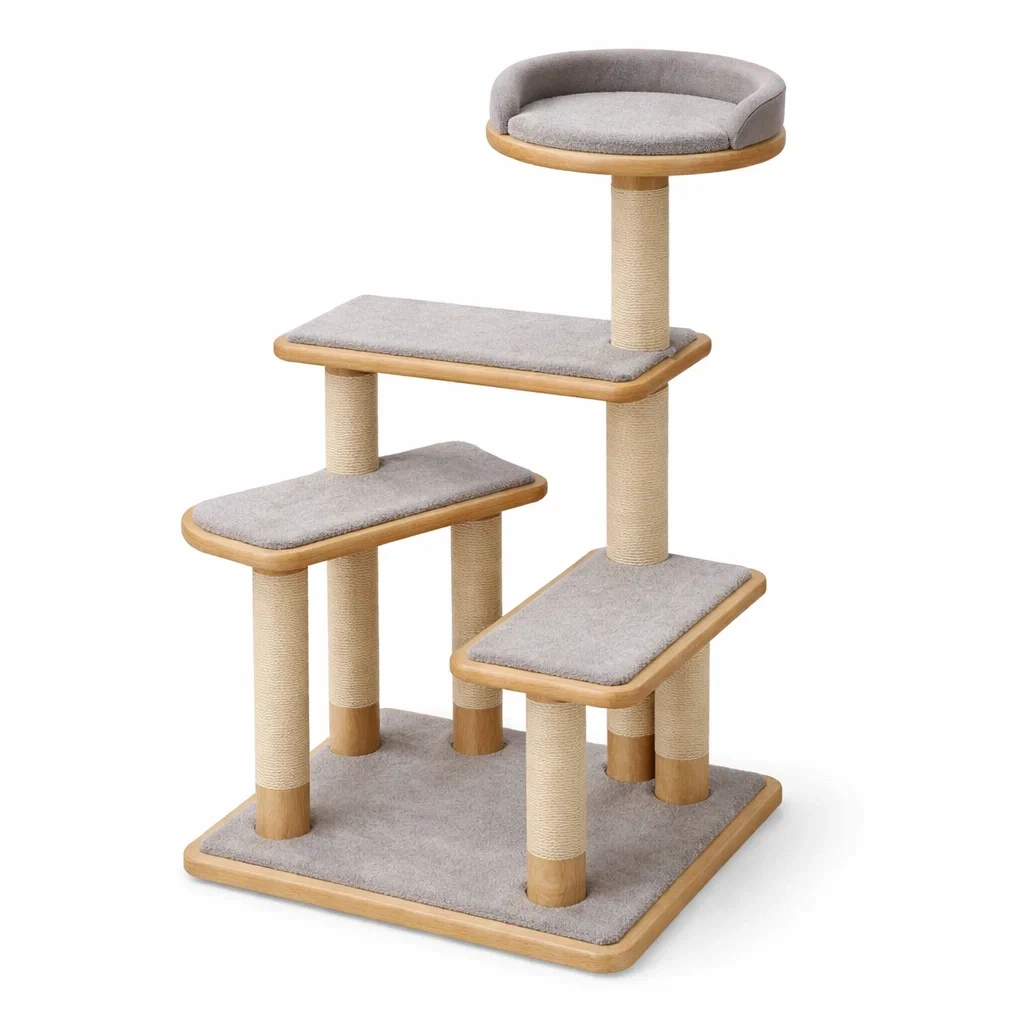 Arbre à chat en bois polaire et sisal gris et beige-COZYVI STAZZ