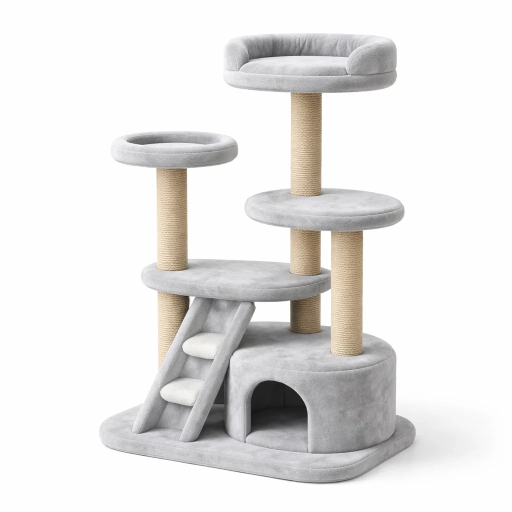 Arbre à chat en peluche et sisal gris clair avec plateformes-COZYVI STAZZ