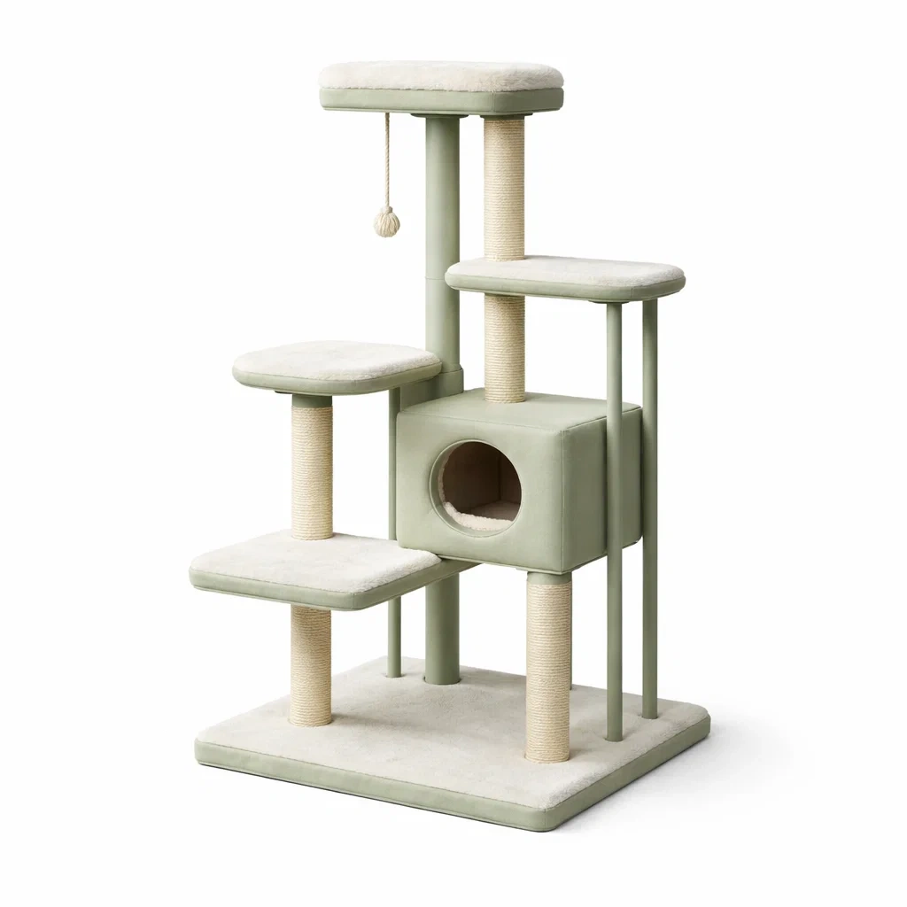 Arbre à chat en bois MDF et sisal vert et beige-COZYVI STAZZ
