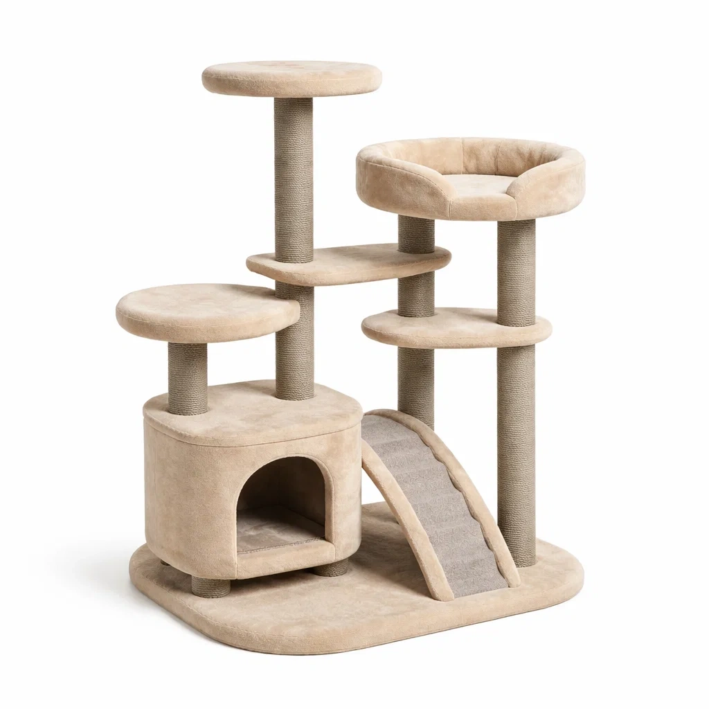 Arbre à chat en tissu polaire et sisal beige-COZYVI STAZZ